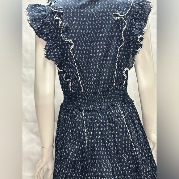 La Vie Rebecca Taylor Navy Blue & White Short Ruffle Dress - Picture 5 of 12